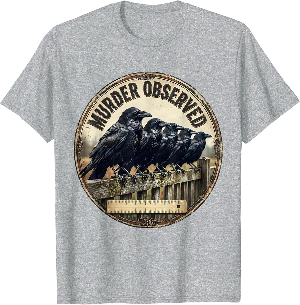 Men's Murder Observed Vintage Crow Dark Humor Gothic Bird Lover T-Shirt - Heather Grey