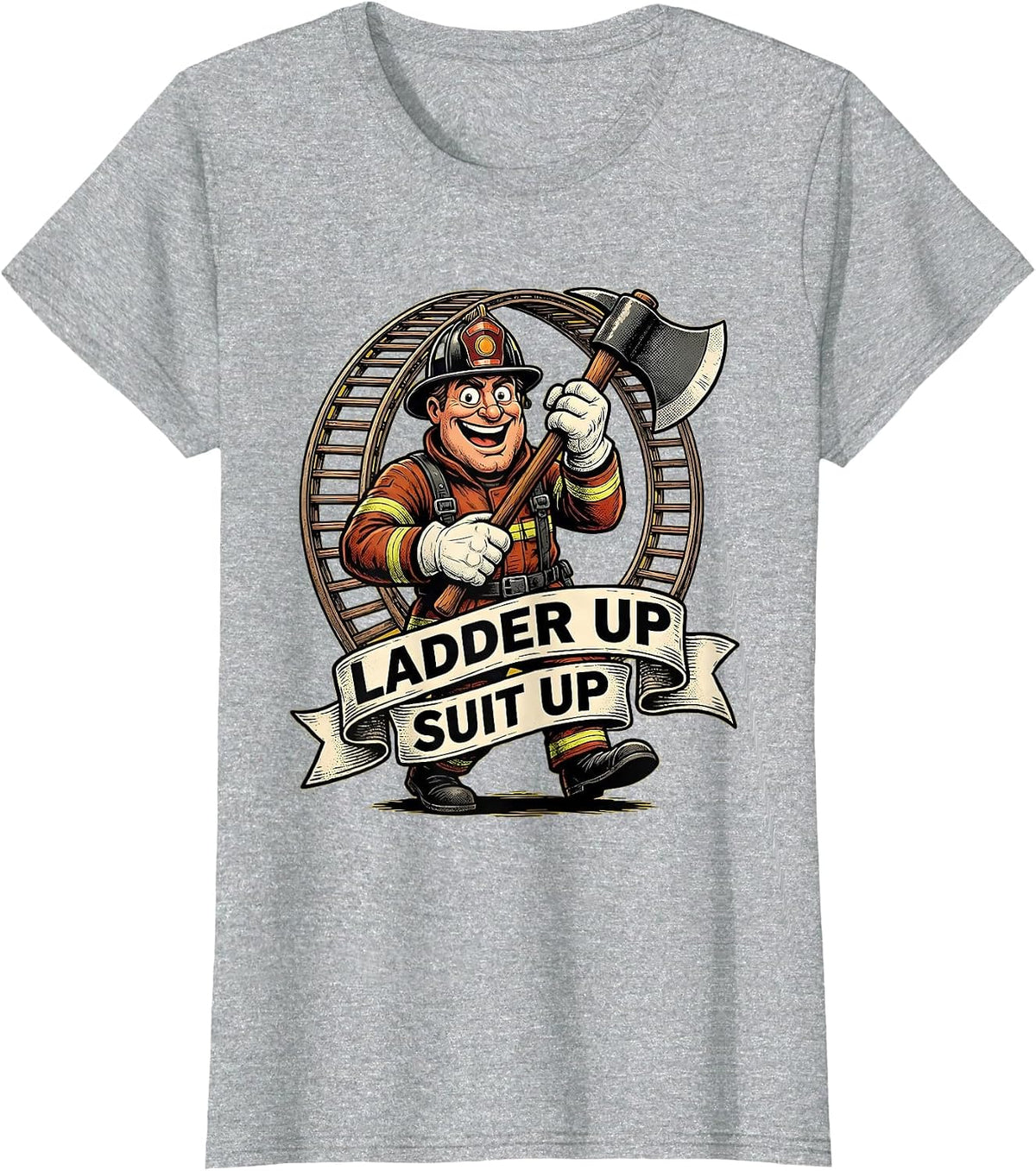 Women's Ladder Up Suit Up Firefighter Graphic Design T-Shirt - Heather Grey