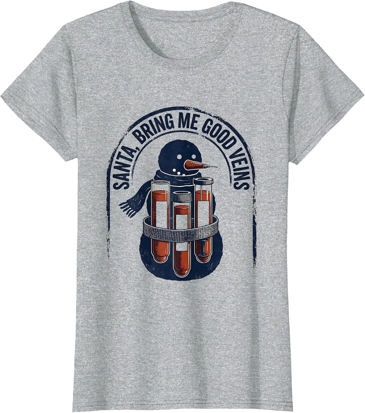 Women's Santa Bring Me Good Veins Rubber Stamp Phlebotomist T-Shirt - Heather Grey