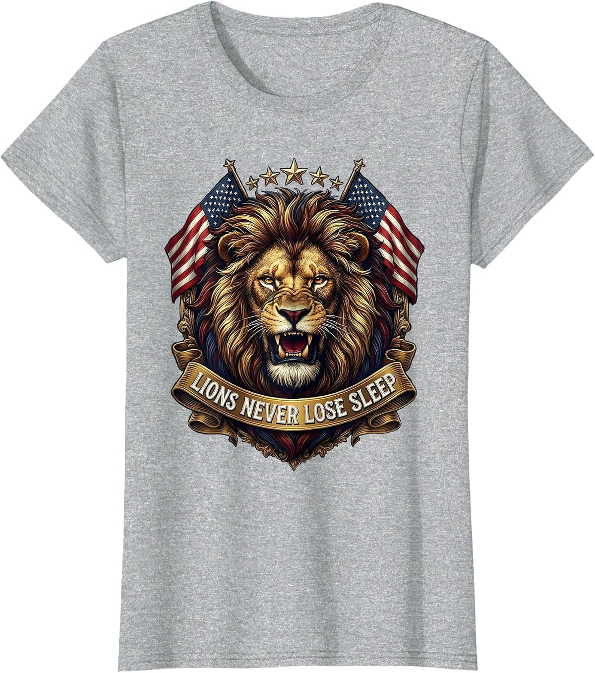 Lions Never Lose Sleep Bold Graphic Design T-Shirt - Heather Grey