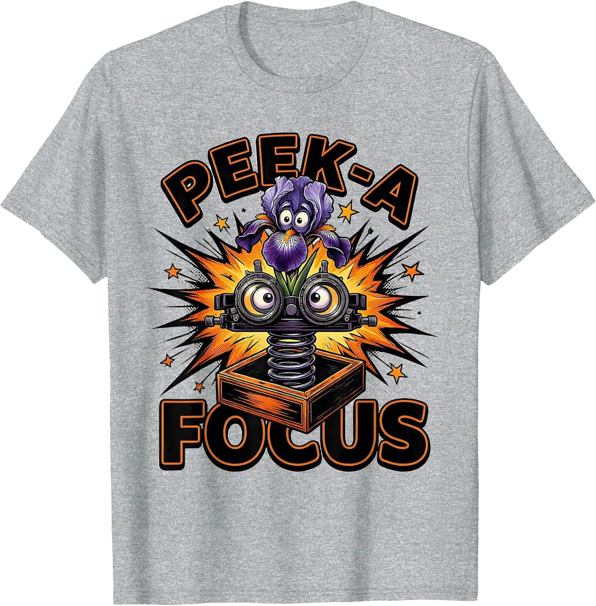 Men's Peek-a-Focus Comic Book Halloween Optometrist Eye Doctor T-Shirt - Heather Grey
