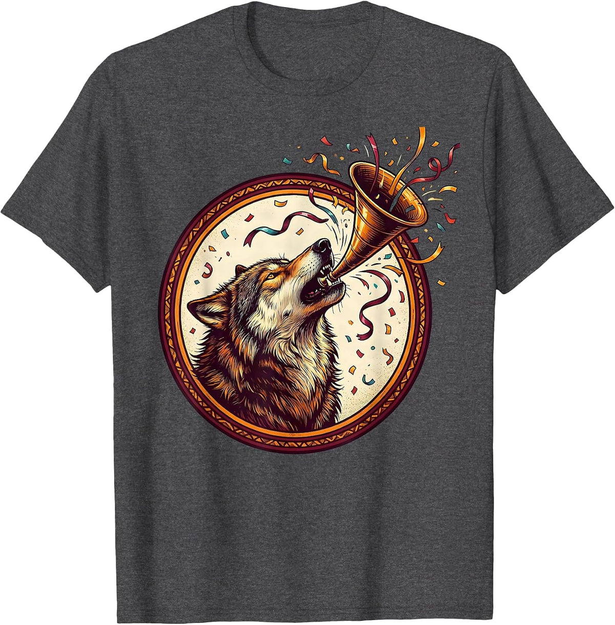 Party Animal Wolf Howling Celebration Graphic T-Shirt - Dark Heather Grey