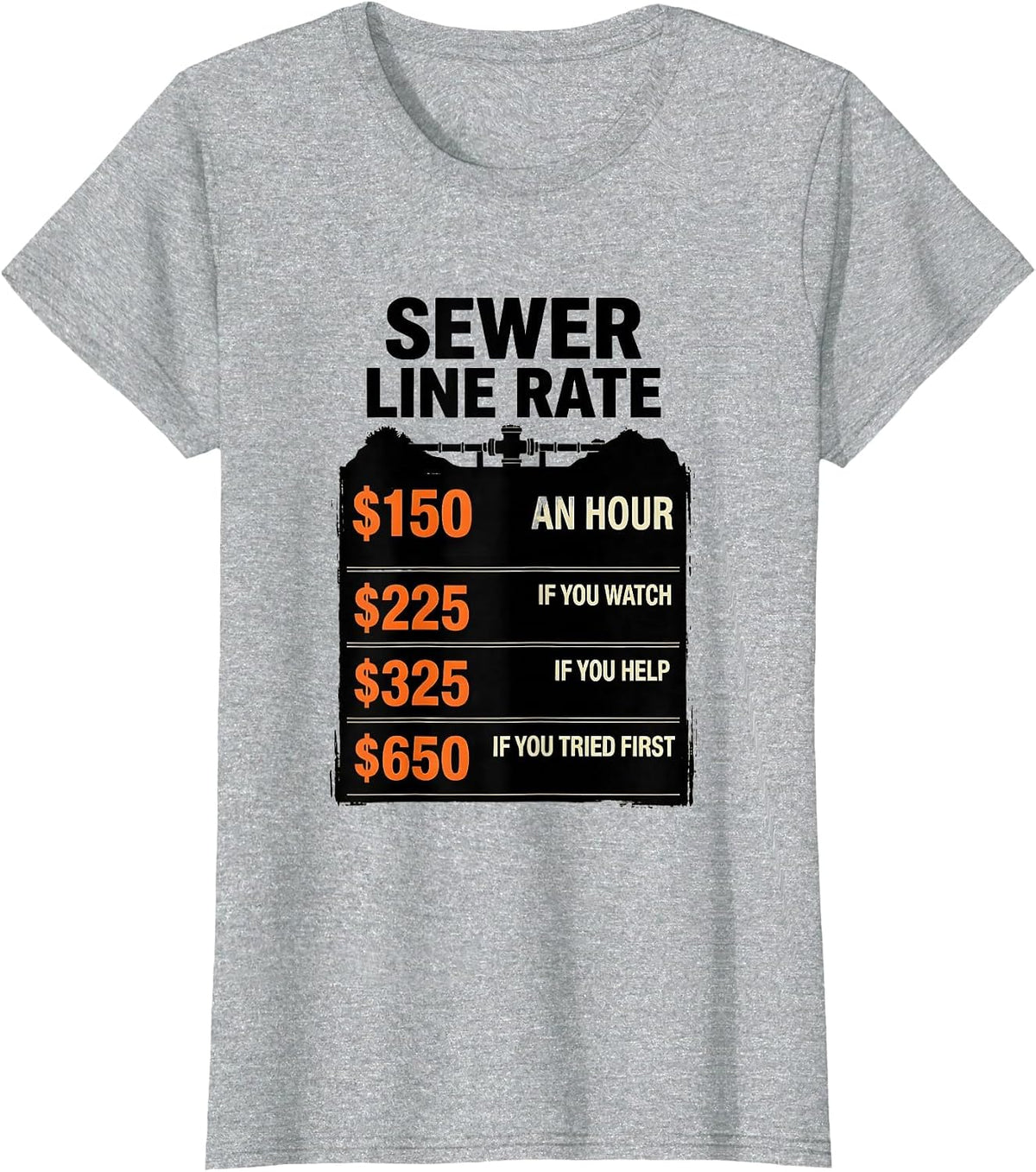 Plumber Hourly Rate Funny Plumbing Trade Gift T-Shirt - Heather Grey