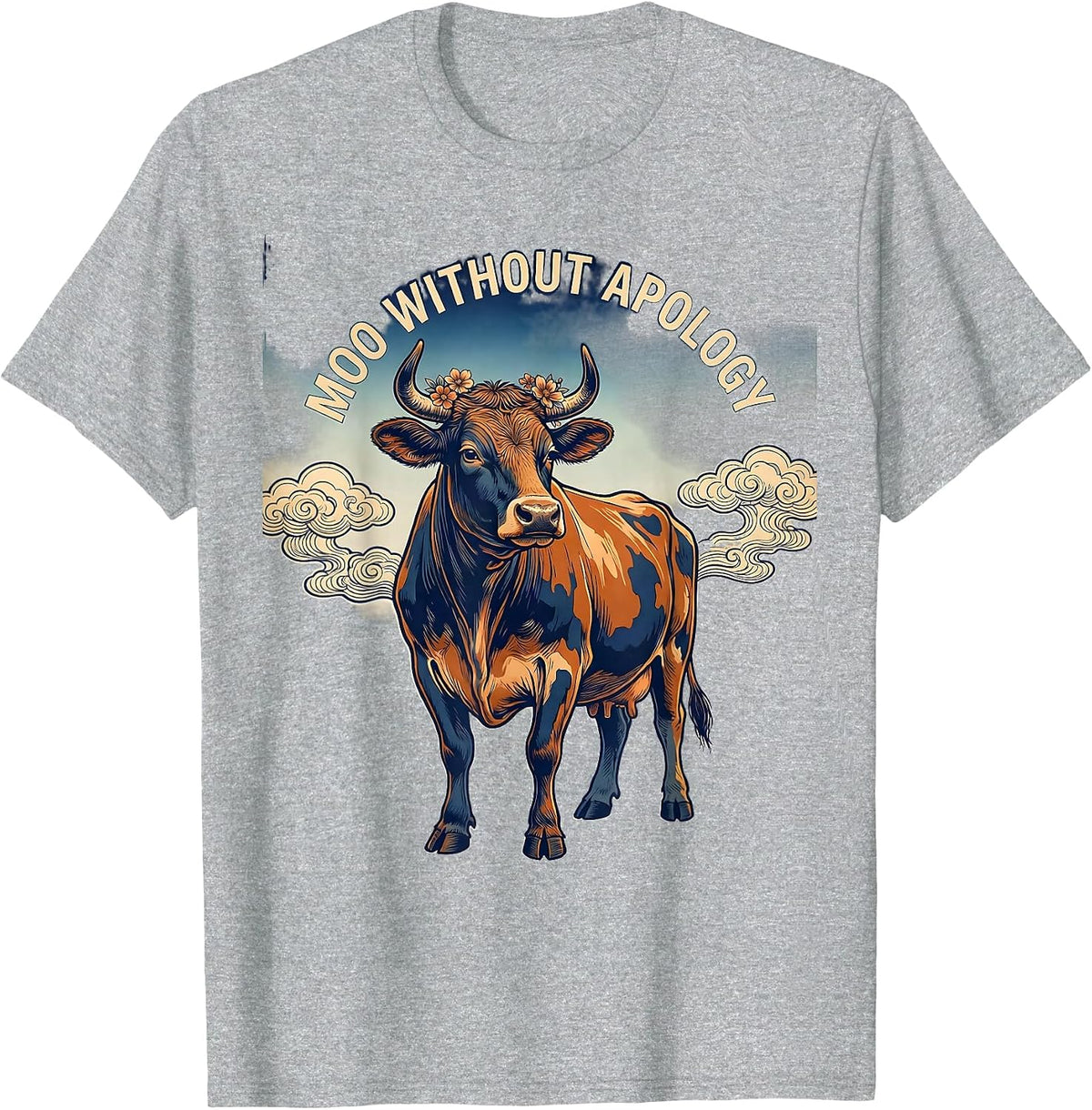 Men's Moo Without Apology Cow Lover Design T-Shirt - Heather Grey