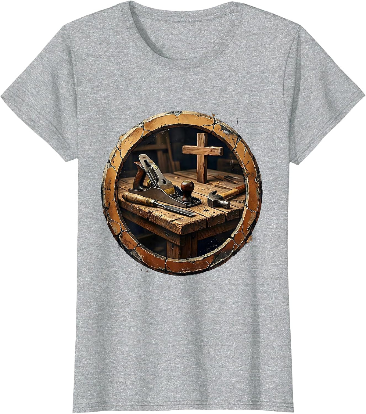 Jesus the Carpenter Tools and Table Illustration T-Shirt - Heather Grey