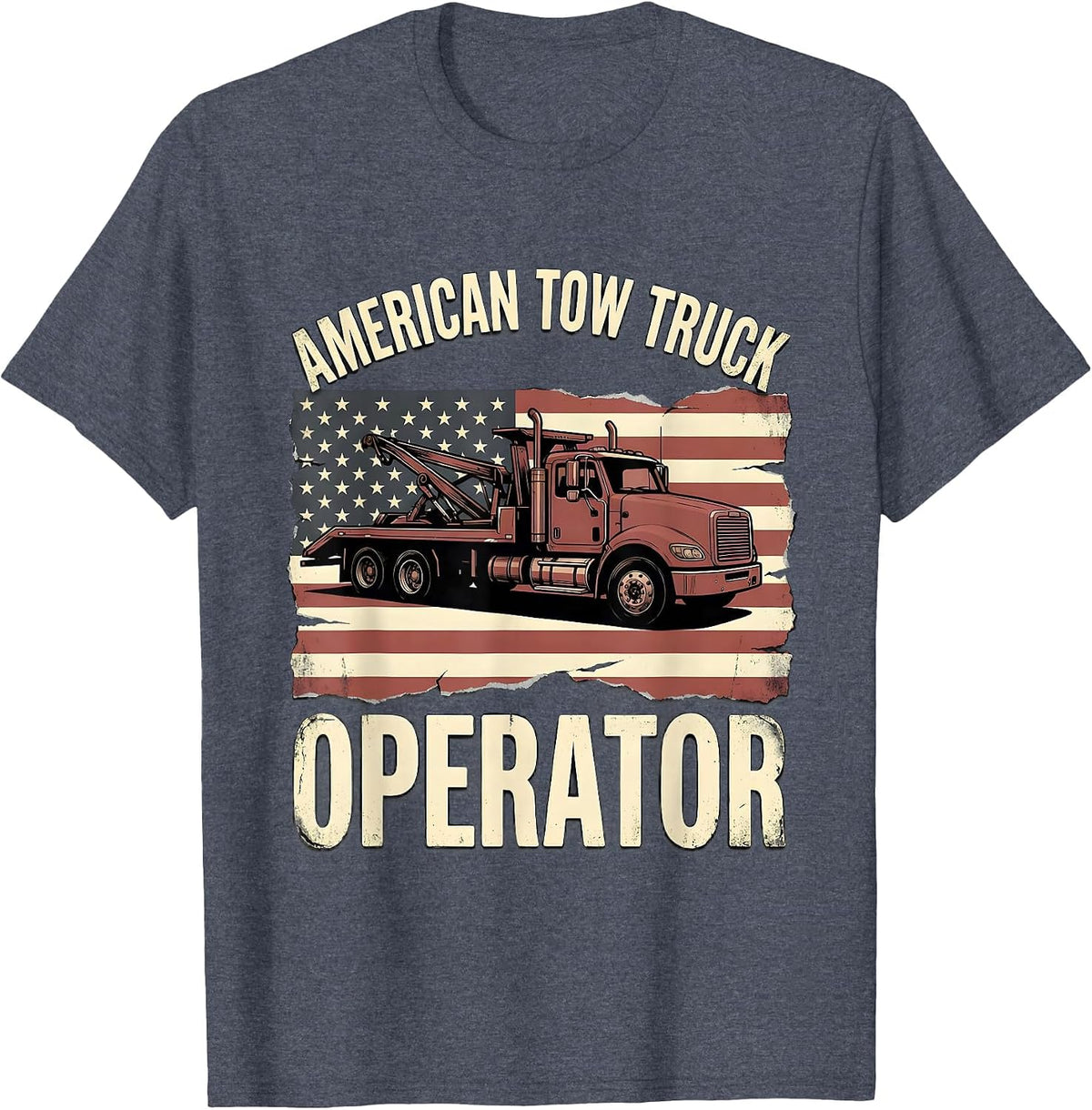 American Tow Truck Operator Distressed Flag Vintage Tow T-Shirt - Heather Blue