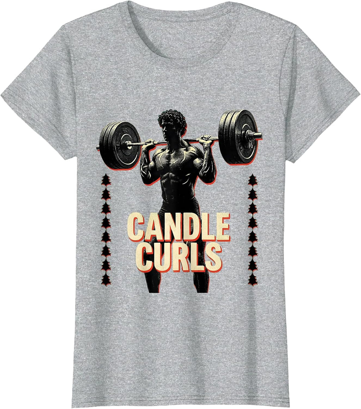 Women's Candle Curls Funny Christmas Gym Bodybuilding Weightlifting T-Shirt - Heather Grey