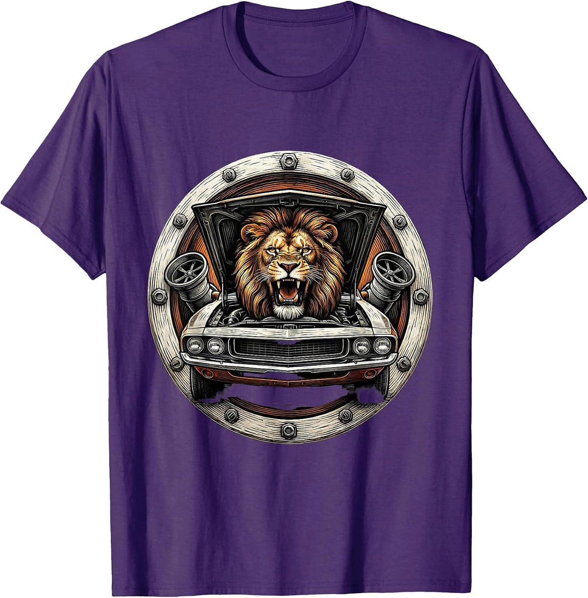 Men's Valley Forge Automotive Roaring Lion Engine Hood T-Shirt - Purple