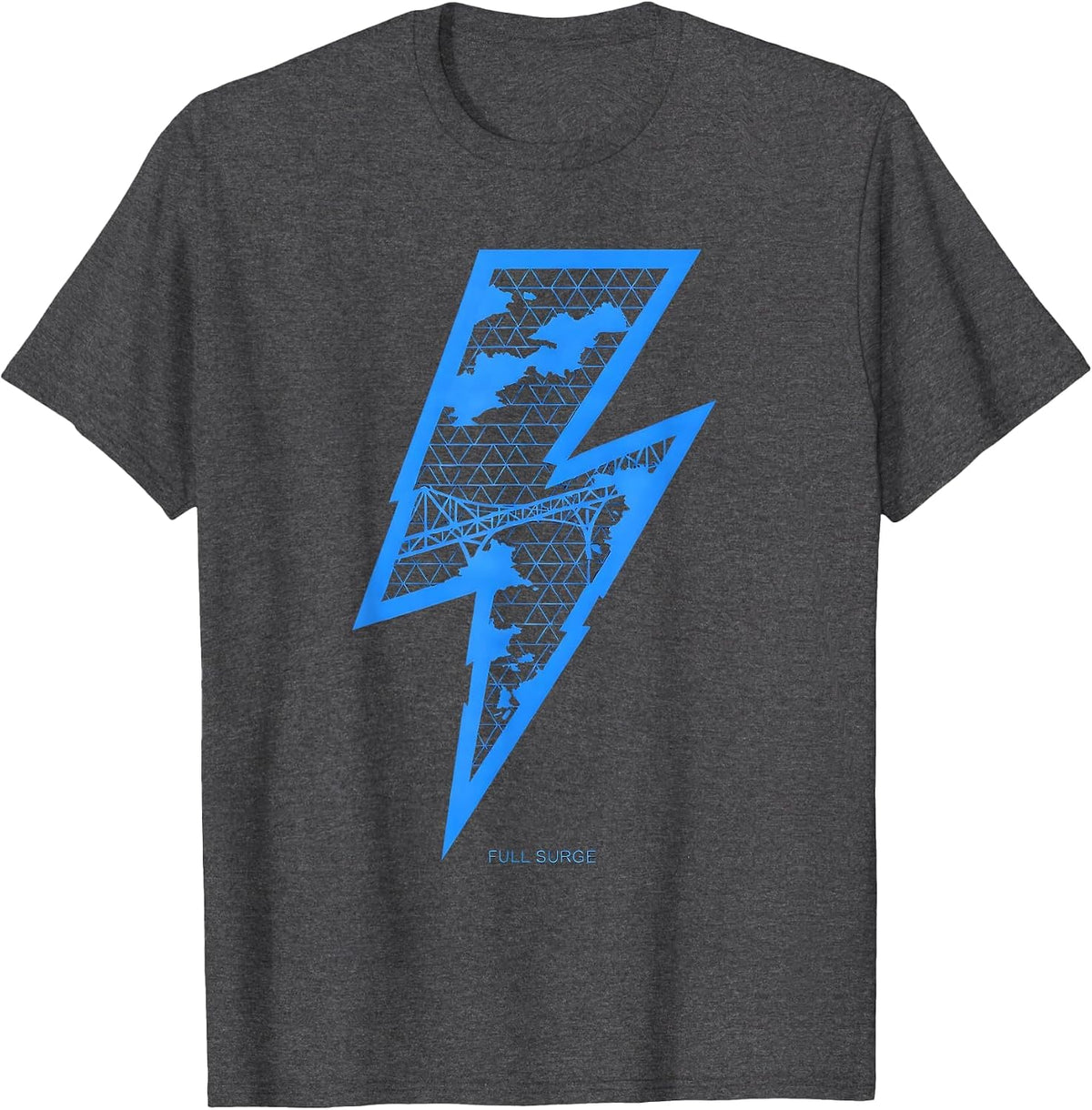 Full Surge Bold Geometric Lightning Bolt Retro Preppy T-Shirt - Dark Heather Grey