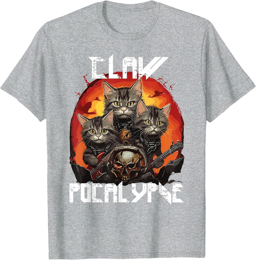 Clawpocalypse Funny Cat Metal Band T-Shirt - Heather Grey