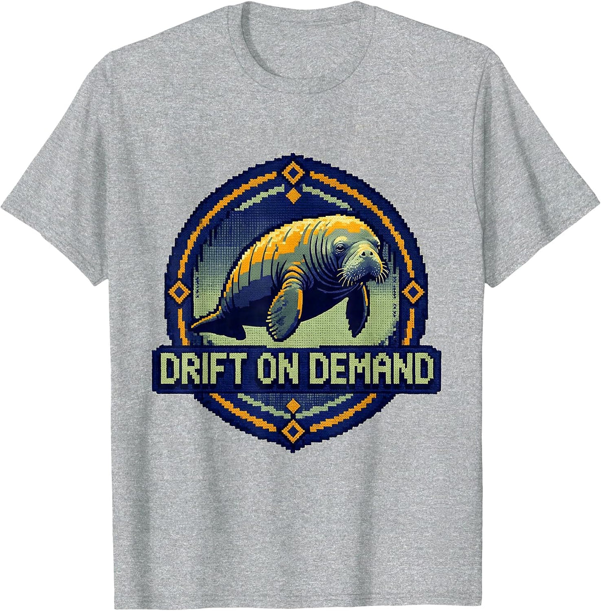 Men's Drift On Demand Cross Stitch Sampler Manatee Lover Humor T-Shirt - Heather Grey