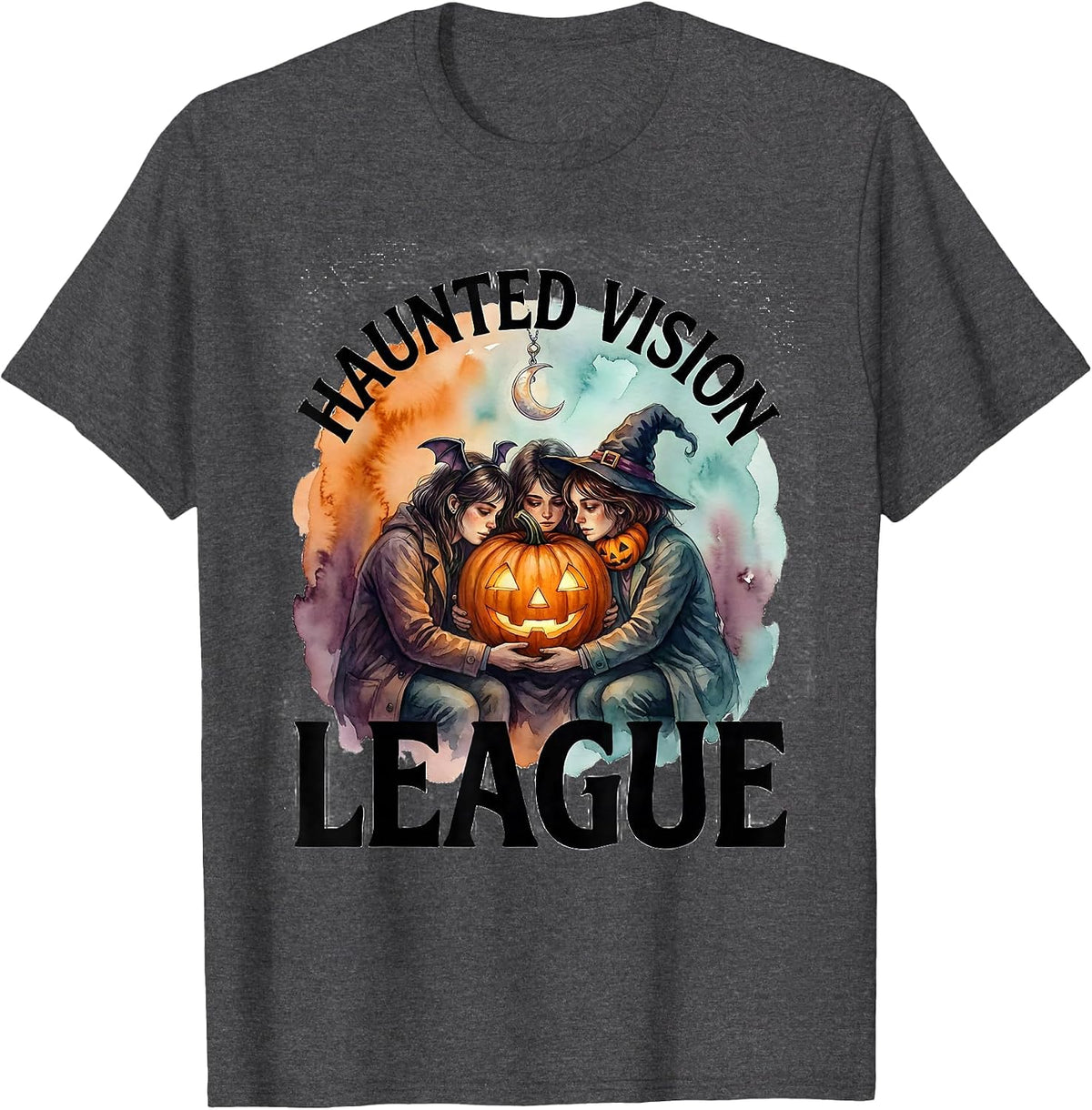 Haunted Vision League Watercolor Halloween Optometrist Eye T-Shirt - Dark Heather Grey