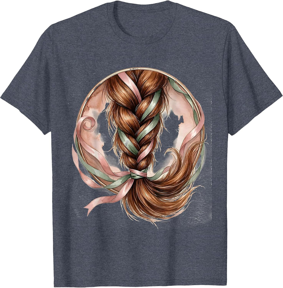 Braided Horse Tail With Woven Ribbons Illustration T-Shirt - Heather Blue