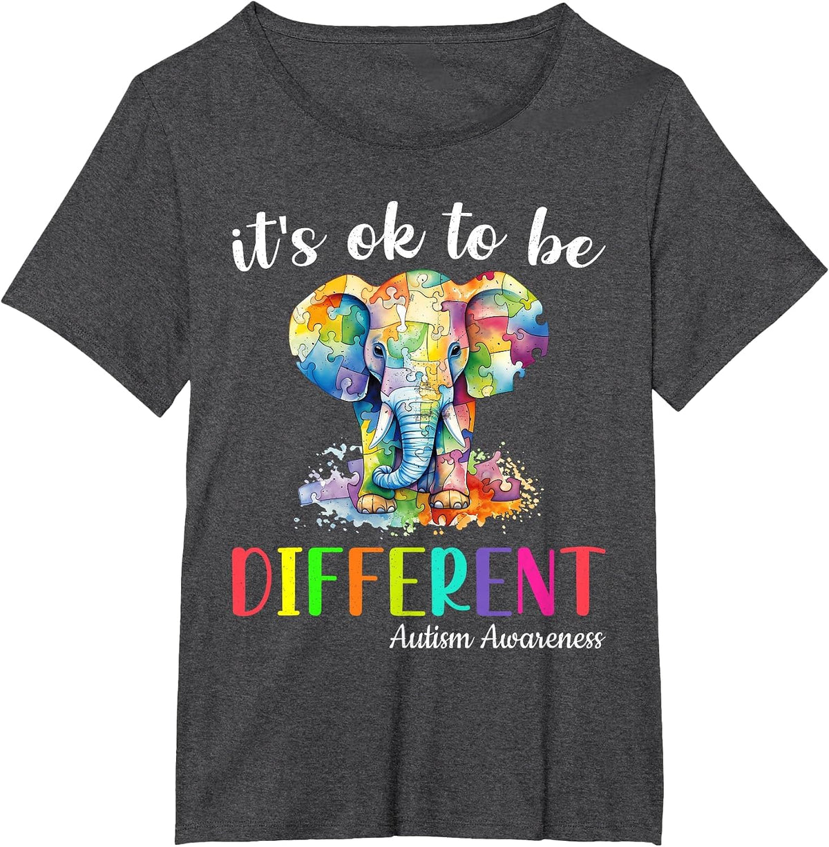 Elephant Autism Awareness It's Ok to Be Different Boys Kids T-Shirt - Dark Heather Grey