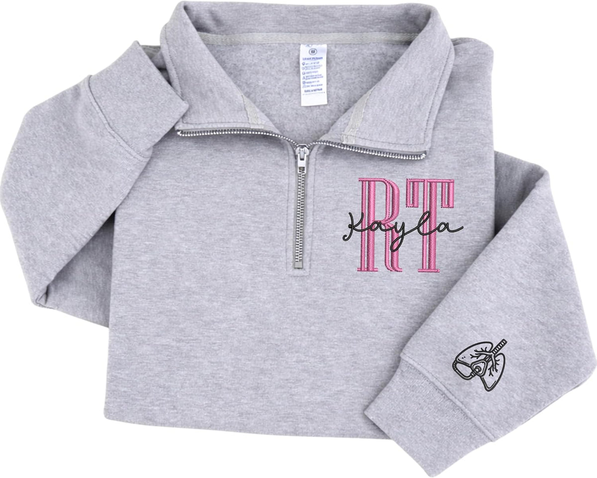 Chillever Personalized Embroidered Profession Quarter Zip Sweatshirt, Custom Workwear for Office, Clinic, Professional Gift