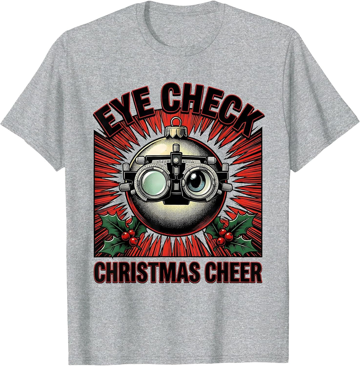 Men's Eye Check Christmas Cheer Comic Book Optometrist Eye Exam T-Shirt - Heather Grey