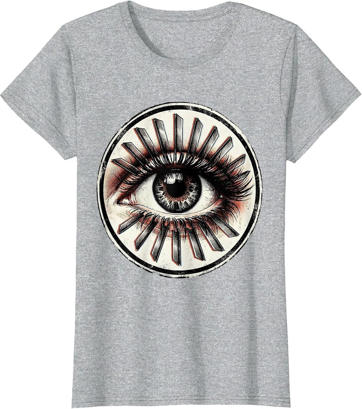 Grunge Razor Blade Eye Illustration T-Shirt - Heather Grey