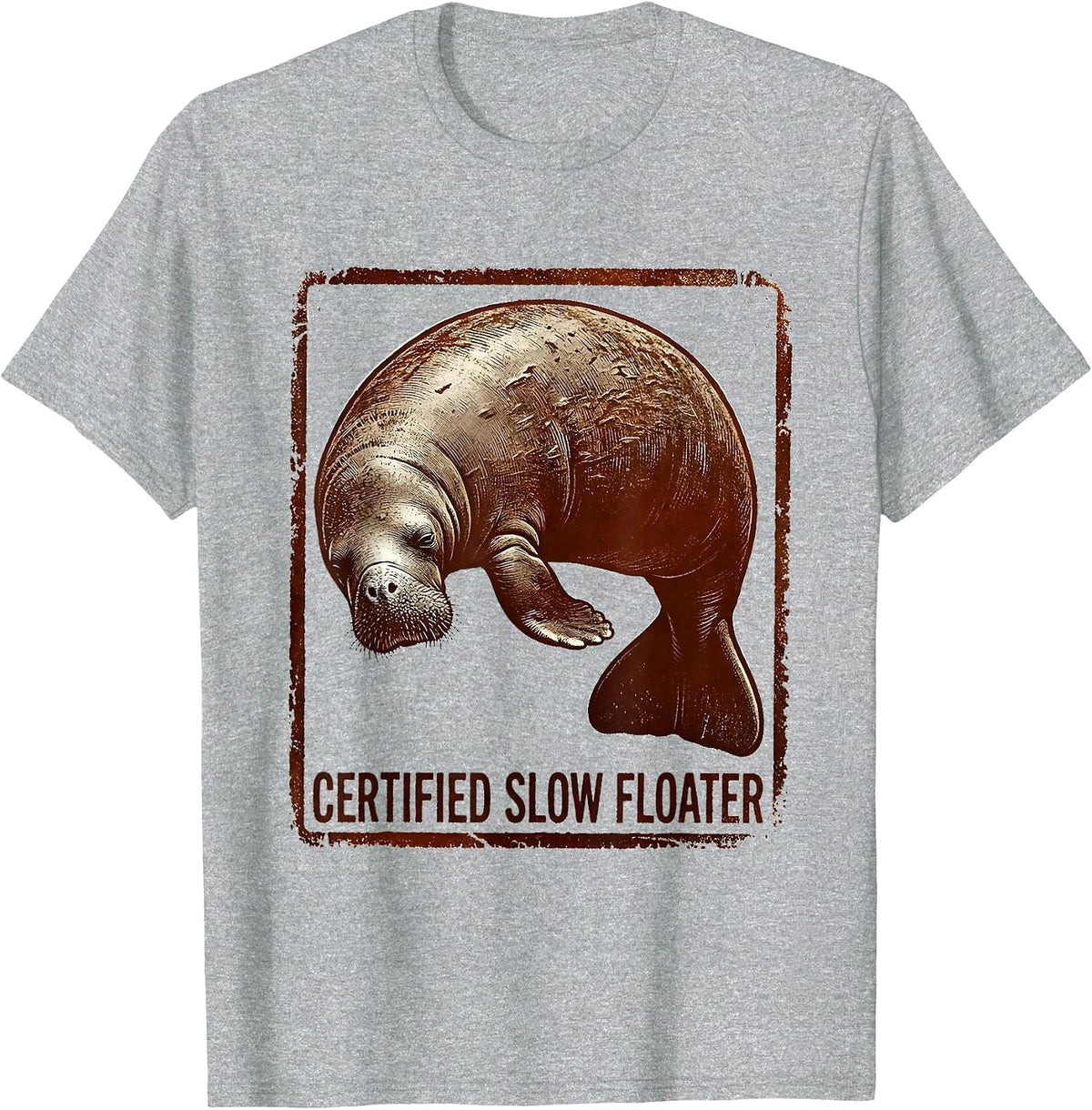 Men's Certified Slow Floater Funny Manatee Lover Ocean Animal T-Shirt - Heather Grey