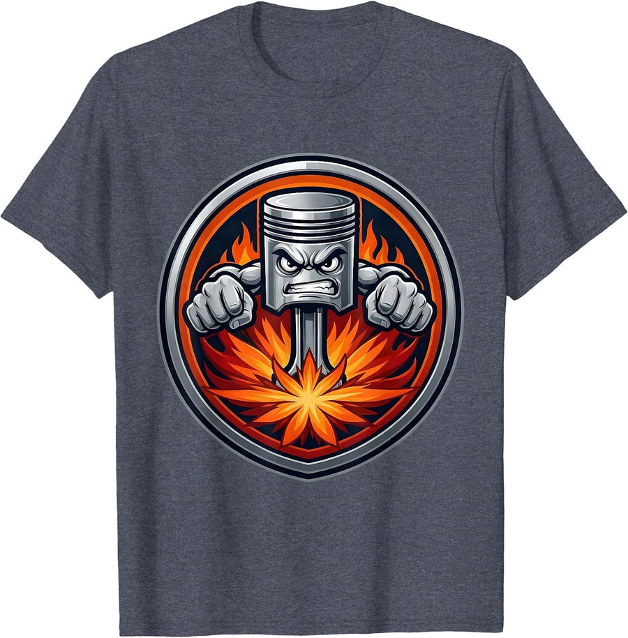 Valley Forge Automotive Flaming Piston Graphic T-Shirt - Heather Blue