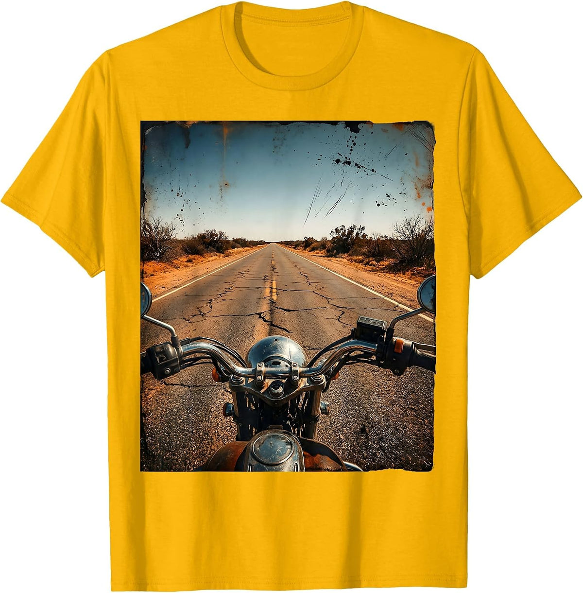 Open Road Horizon Motorcycle Rider POV Graphic T-Shirt - Golden Yellow