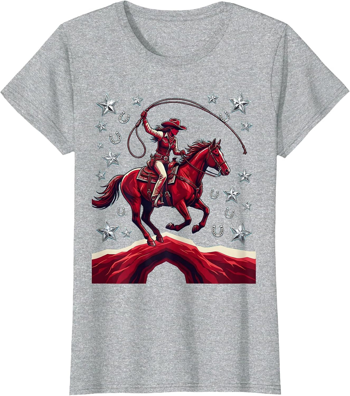 Women's Cowgirl on Horseback Canyon Dust Graphic T-Shirt - Heather Grey