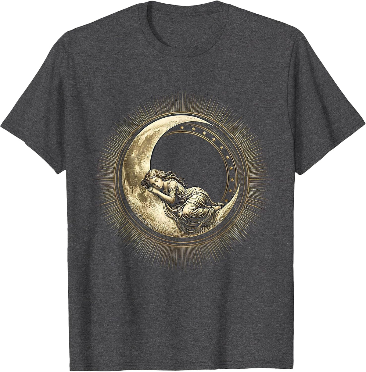Men's Crescent Moon Sleeping Woman Celestial Art T-Shirt - Dark Heather Grey