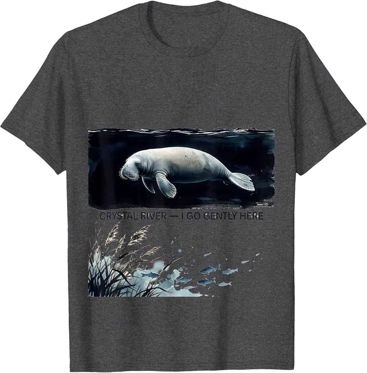 Men's Crystal River I Go Gently Here Cute Manatee Florida Souvenir T-Shirt - Dark Heather Grey