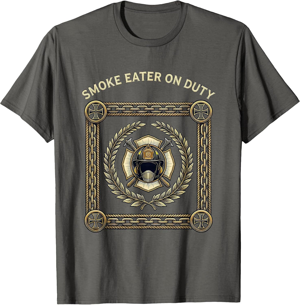 Men's Smoke Eater On Duty Firefighter Design T-Shirt - Asphalt Grey