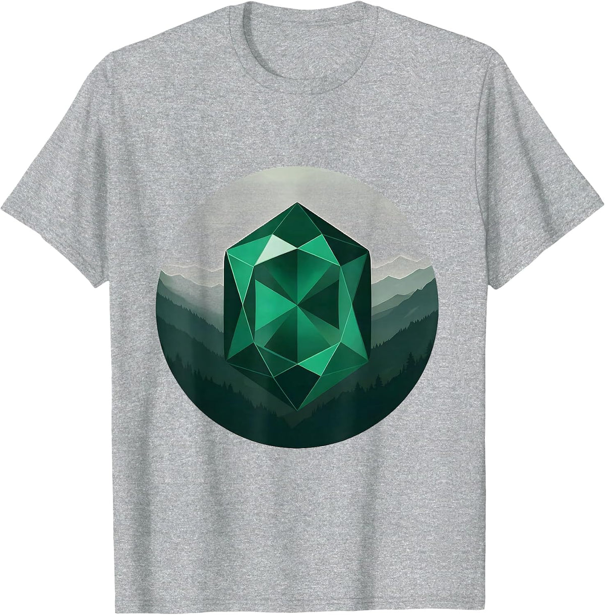 Men's Colombian Emerald Geometric Gemstone Art T-Shirt - Heather Grey