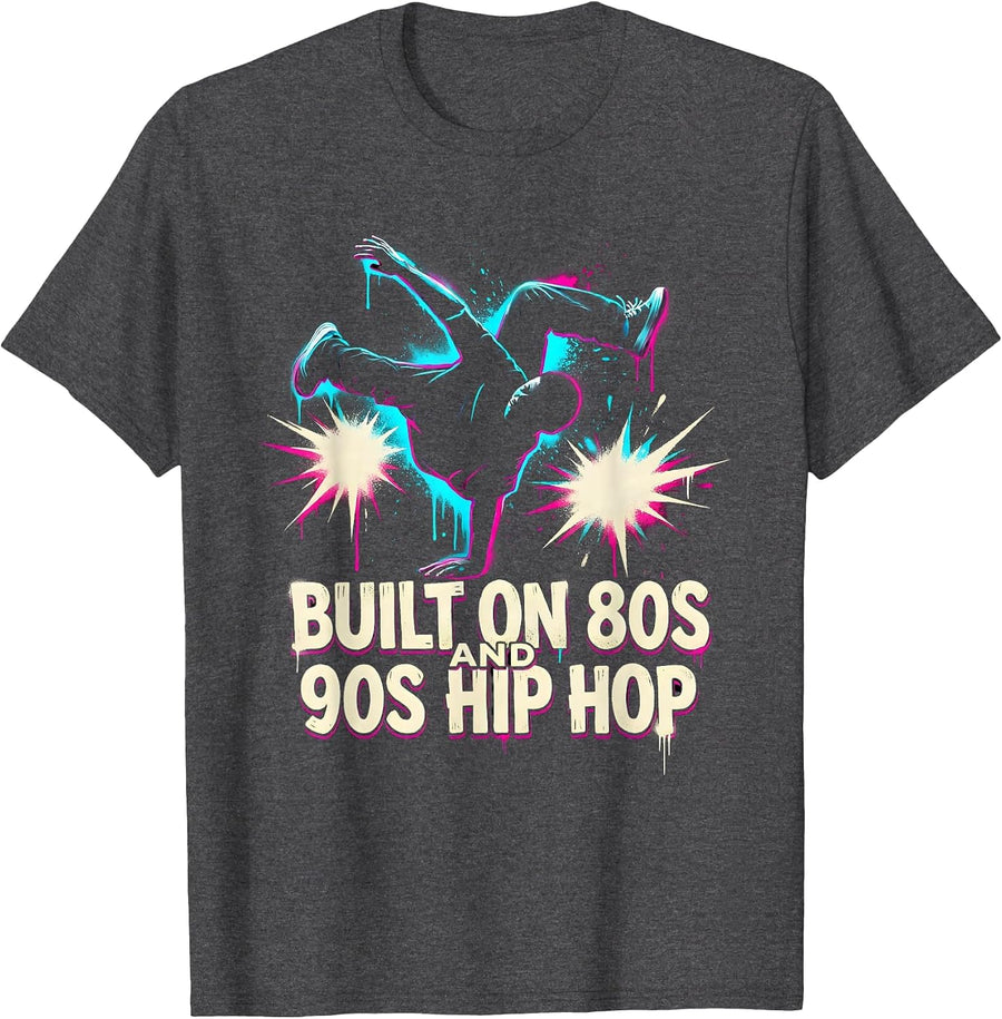 Men's Built On 80s And 90s Hip Hop Graffiti Retro Rap T-Shirt - Dark Heather Grey