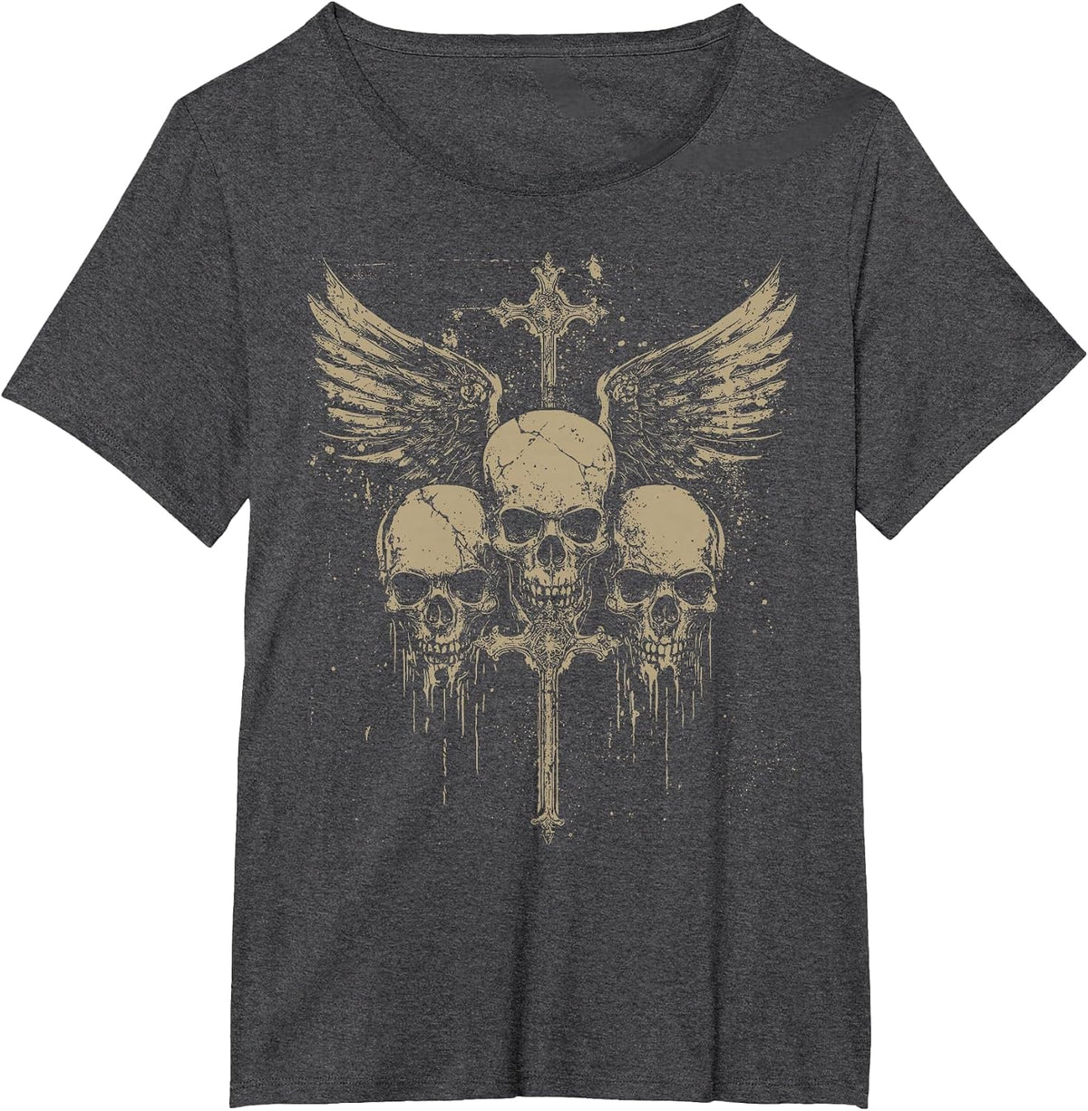 Skull Cross Y2K Grunge Aesthetic Old Goth Skull Cross Gothic T-Shirt - Dark Heather Grey