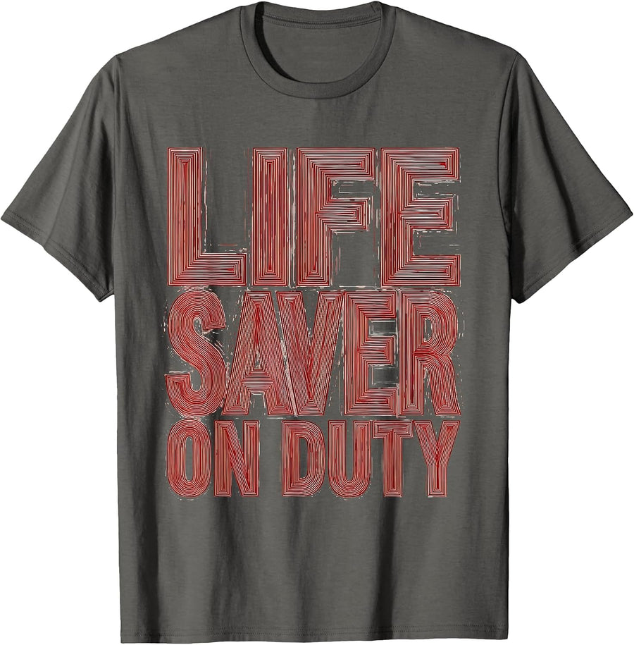 Life Saver On Duty EMT Graphic Design T-Shirt - Asphalt Grey