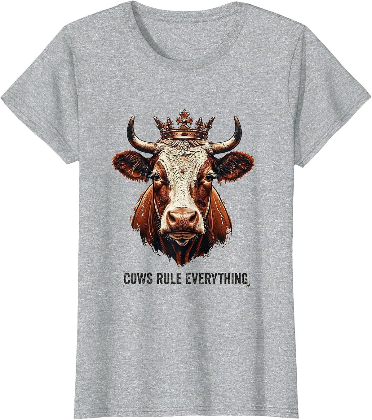 Cows Rule Everything Funny Cow Lover Design T-Shirt - Heather Grey