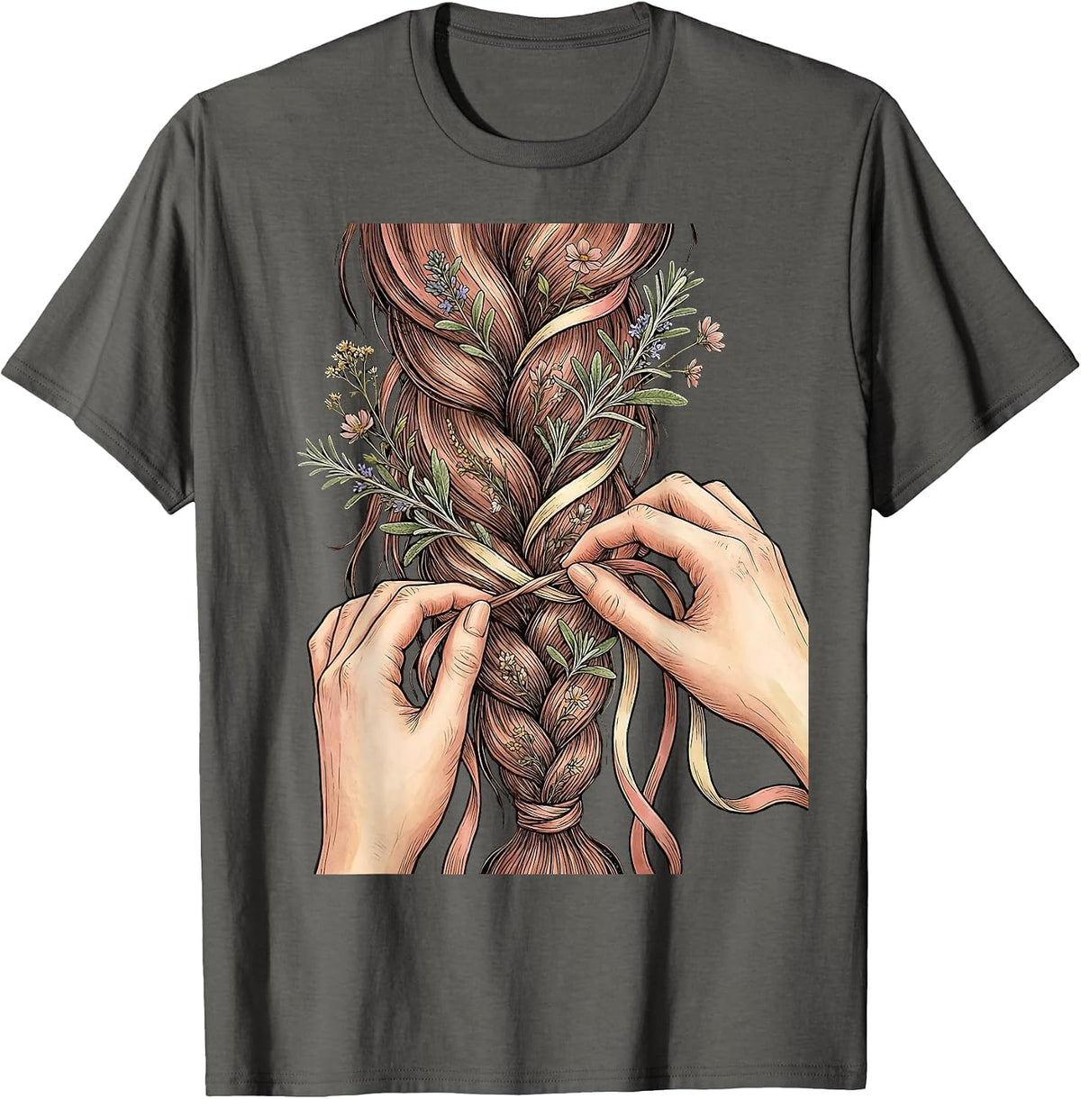 Rodeo Horse Mane Braiding Ribbon Illustration T-Shirt - Asphalt Grey