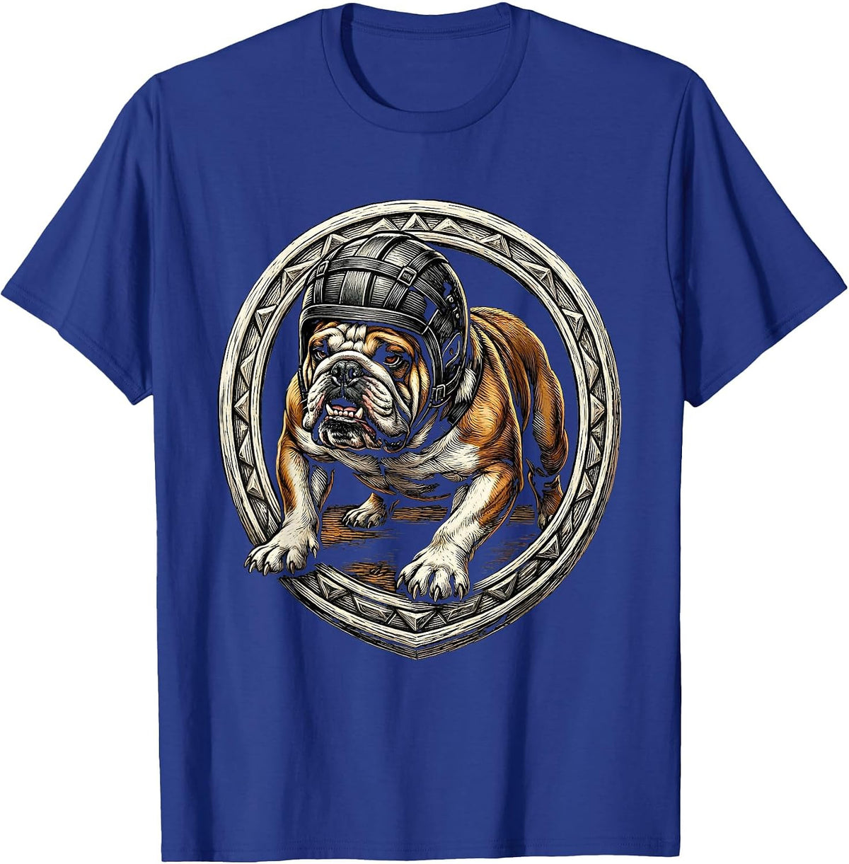 Men's Bulldog Rugby Player Headguard Tackle Illustration T-Shirt - Royal Blue