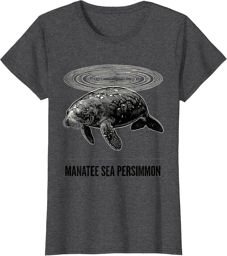 Women's Manatee Sea Persimmon Funny Sea Animal Lover Humor T-Shirt - Dark Heather Grey