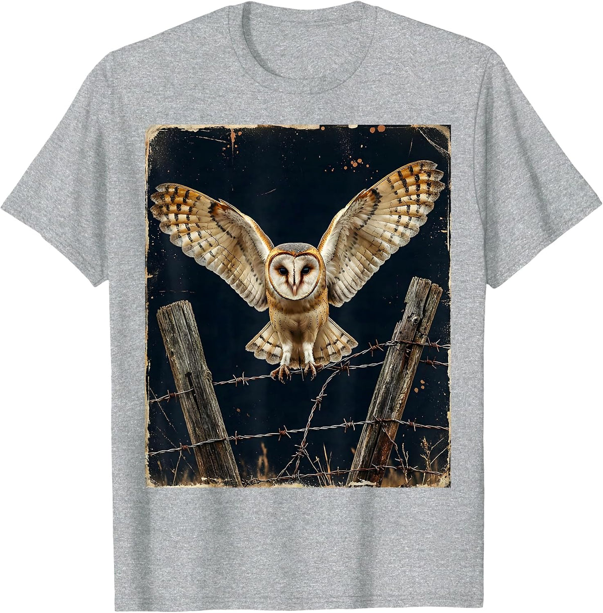 Men's Texas Barn Owl on Barbed Wire Fence Illustration T-Shirt - Heather Grey