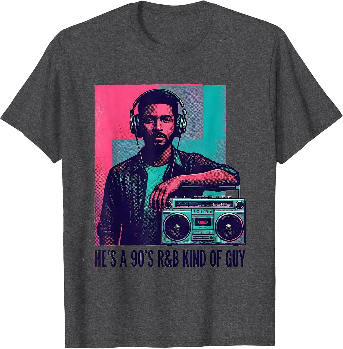 He’s A 90’s R&B Kind Of Guy Risograph Retro Music Fan T-Shirt - Dark Heather Grey