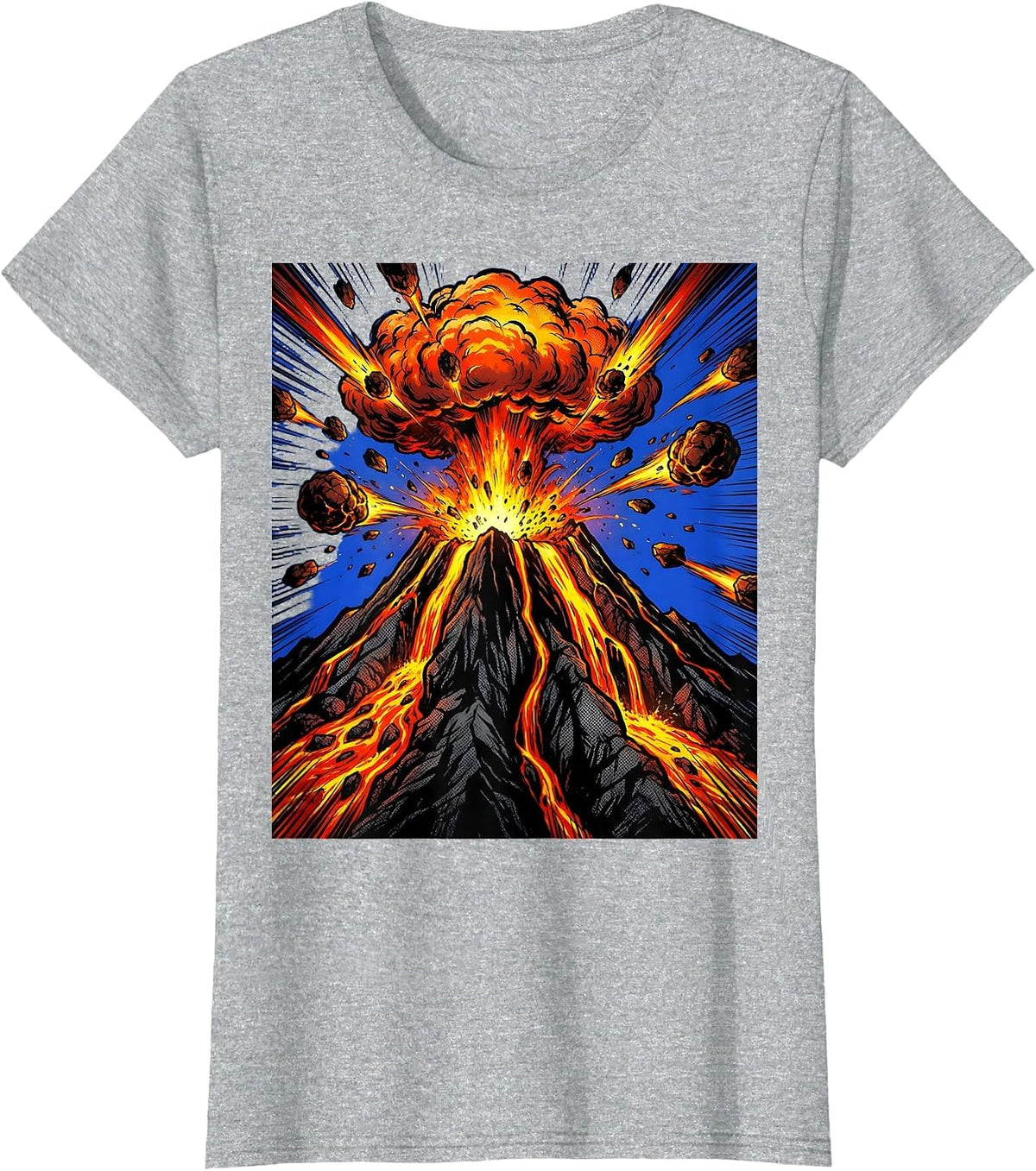 2nd Grade Volcano Eruption Glowing Lava Illustration T-Shirt - Heather Grey