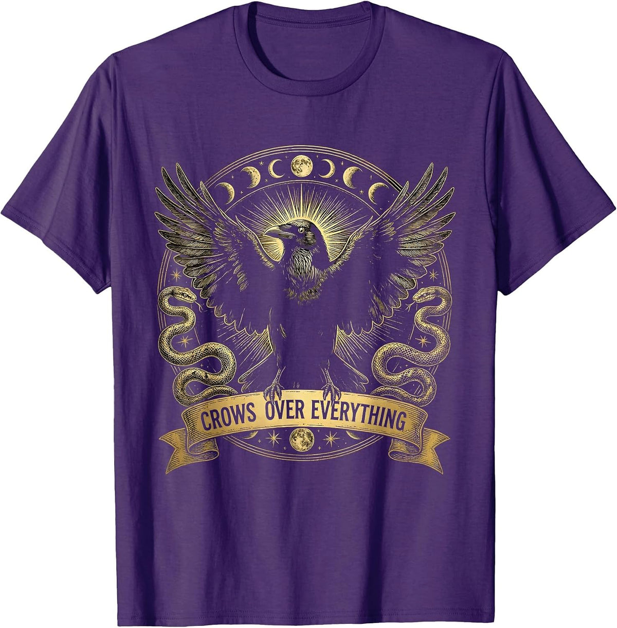 Crows Over Everything Bold Crow Graphic Design T-Shirt - Purple