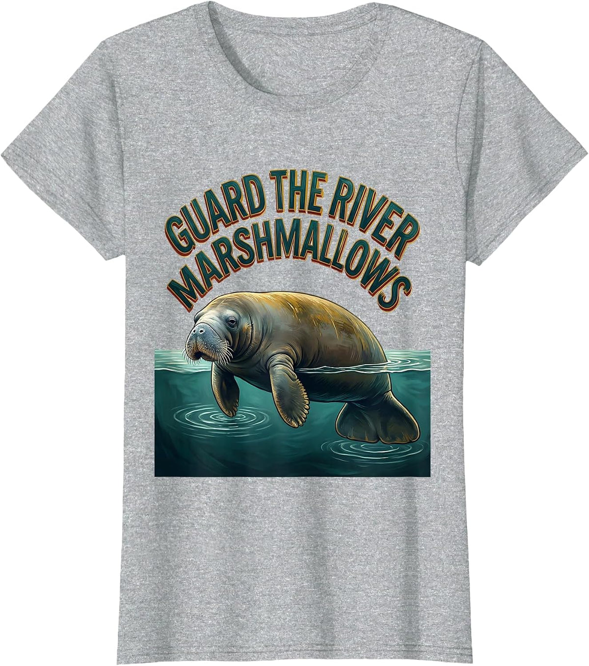 Guard The River Marshmallows Funny Manatee Lover Wildlife T-Shirt - Heather Grey