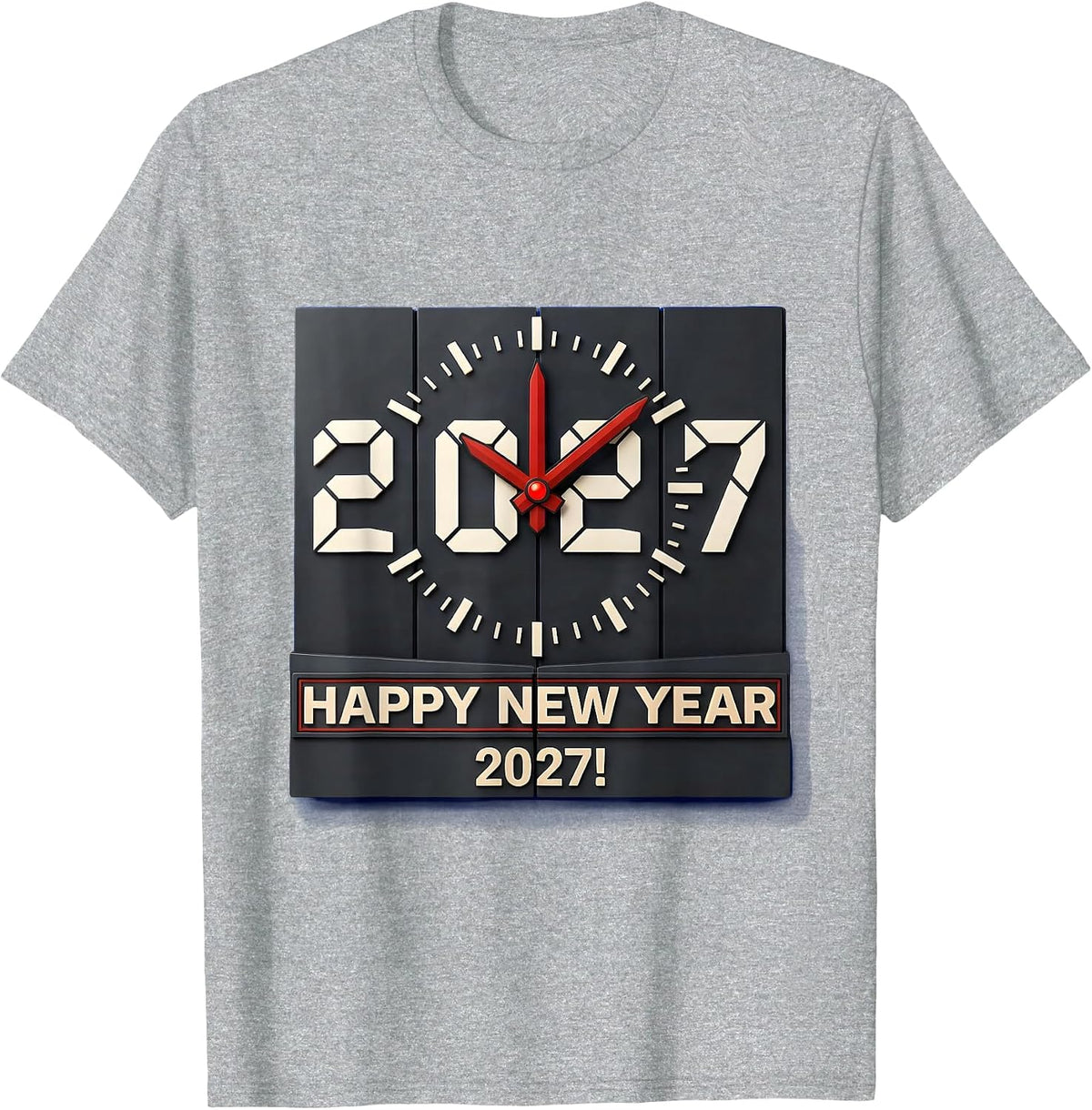 Men's Happy New Year 2027 Geometric Countdown Party Crew Matching T-Shirt - Heather Grey