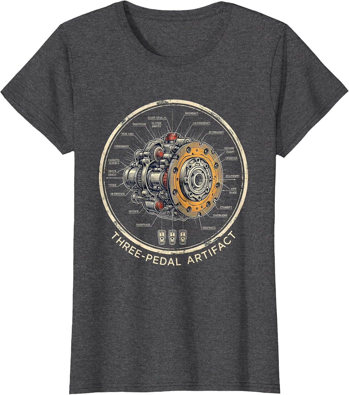 Women's Three-Pedal Artifact Manual Transmission Car Guy Humor T-Shirt - Dark Heather Grey