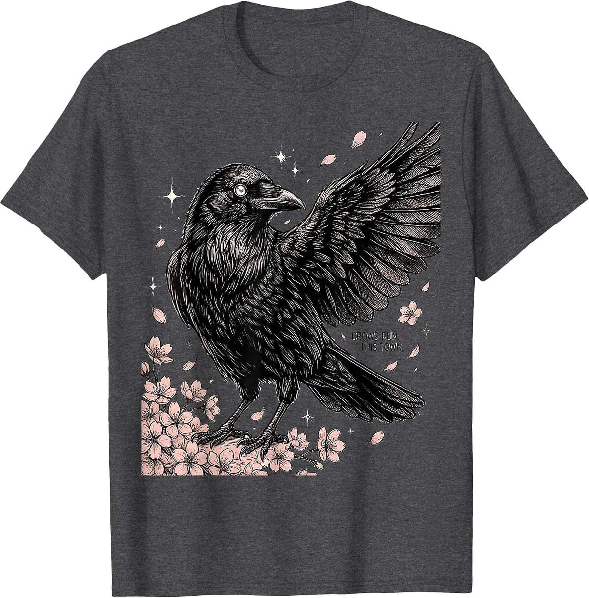 Crows Run This Town Bold Crow Graphic Design T-Shirt - Dark Heather Grey