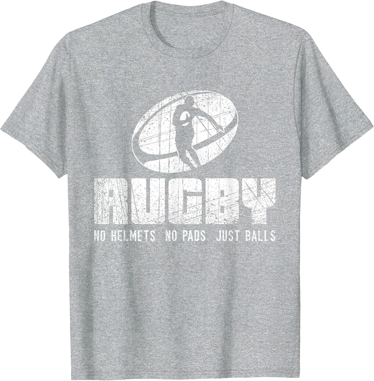 Rugby No Helmet No Pads Just Balls Shirt - Funny Rugby Quote T-Shirt - Heather Grey