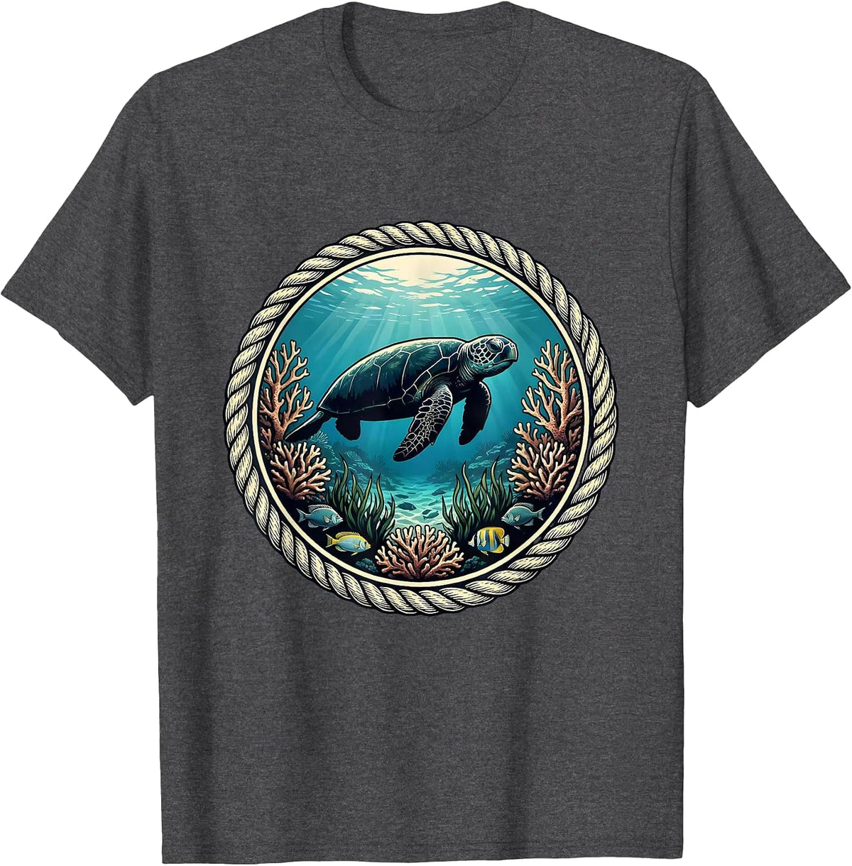 Puerto Rico Manatee Reef Illustration T-Shirt - Dark Heather Grey