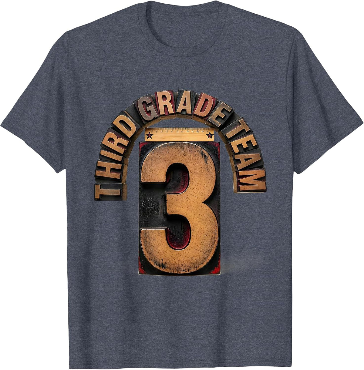 Third Grade Team Wood Type Letterpress Back To School T-Shirt - Heather Blue