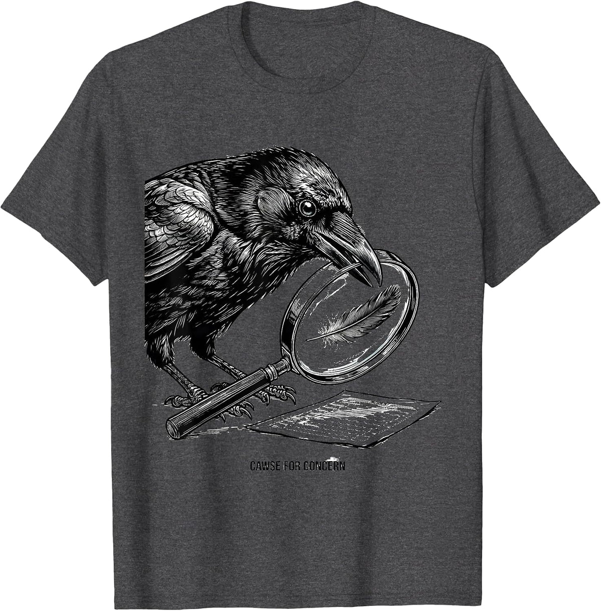 Cawse For Concern Dark Humor Gothic Crow Raven Bird Lover T-Shirt - Dark Heather Grey