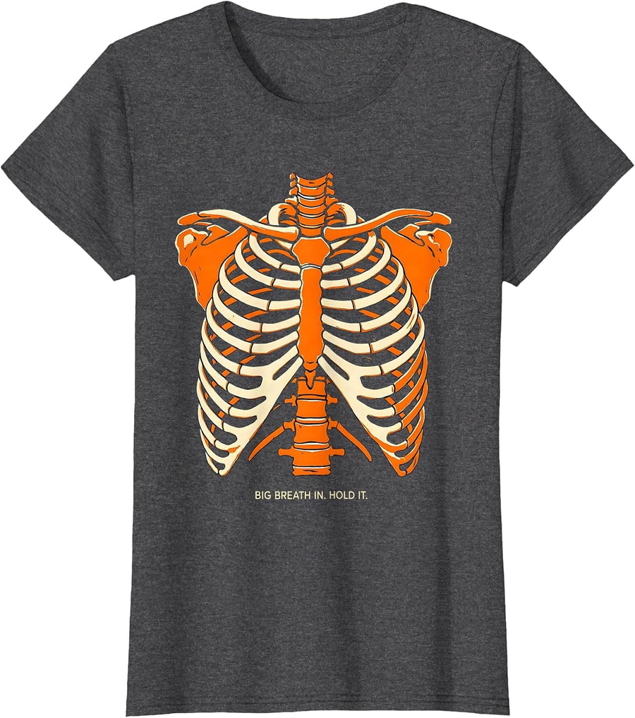 Women's Big Breath In. Hold It. Cute Radiology Tech Coquette Playful T-Shirt - Dark Heather Grey