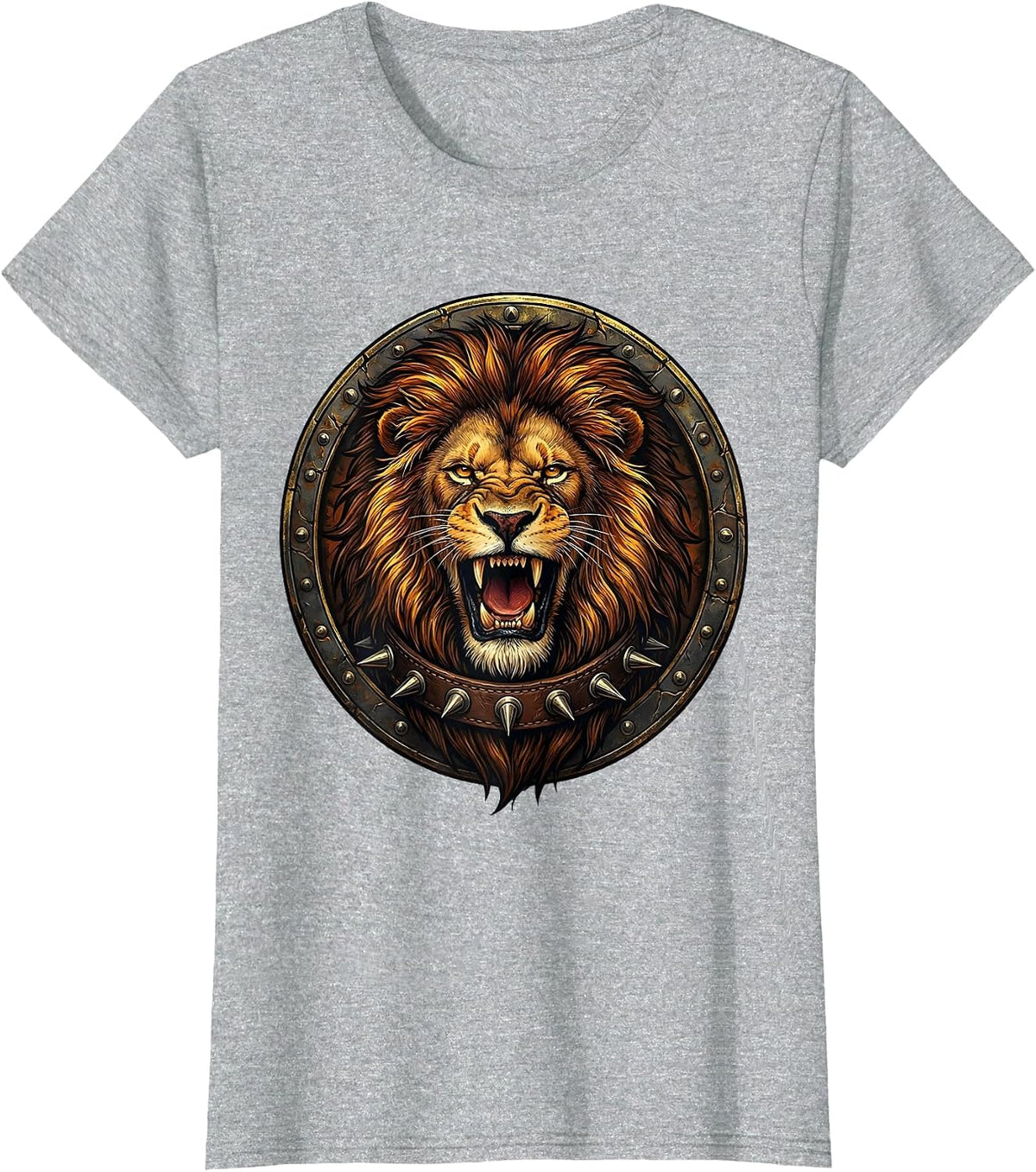 Roaring Lion Spiked Collar Rock Band Graphic T-Shirt - Heather Grey